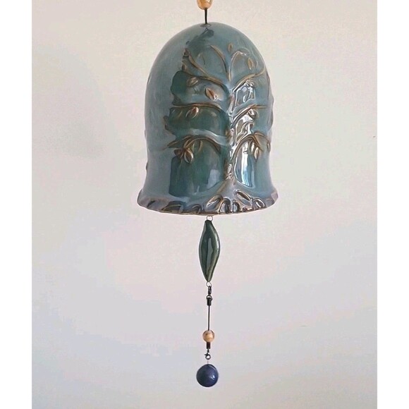 Tree of Life Ceramic Pottery Blue Whispering Bell Wind Chime NIB - Picture 1 of 15